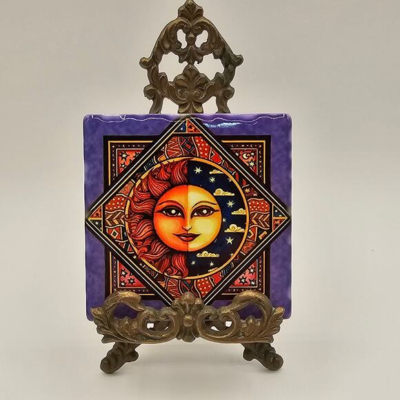 Colorful Retro Boho Sun and Moon Face Coasters Set of 4 - Unique Home Decor - Picture 6 of 10